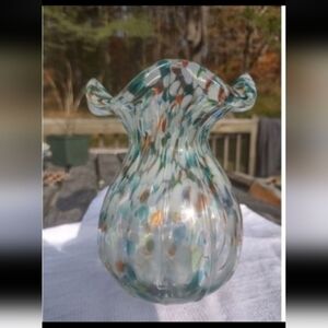 Vintage Murano confetti end of day ruffle top vase‎